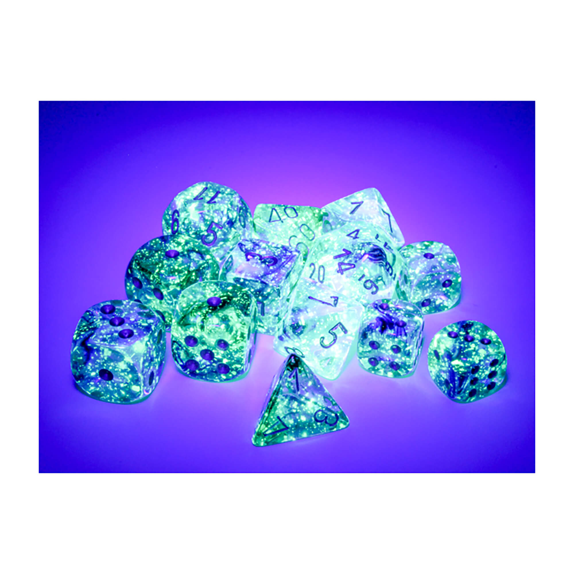 Chessex Nebula Oceanic/Gold sada kostek 36ks svítivá