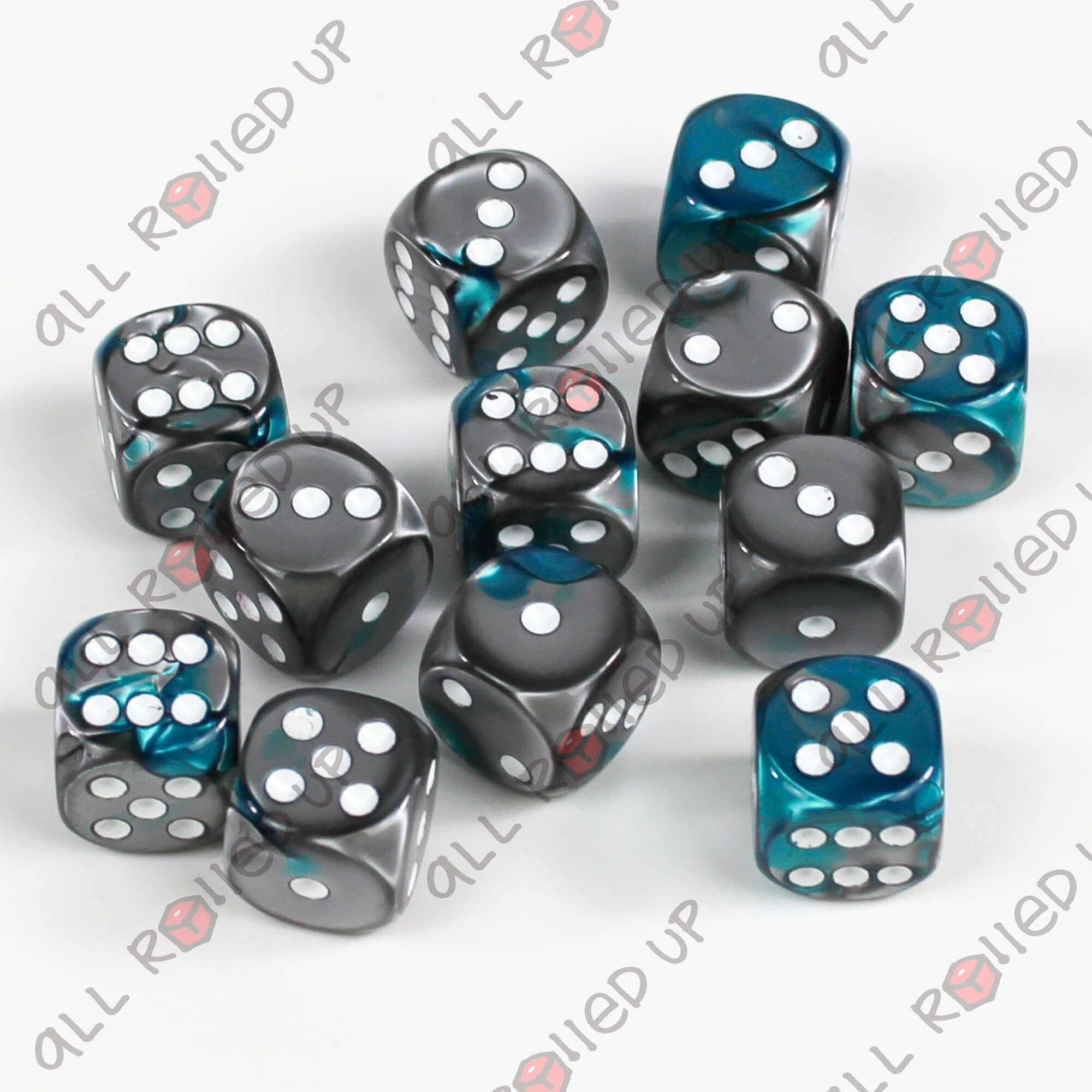 Chessex Gemini D6 CHX26656 sada kostek 12ks Steel Teal 16mm