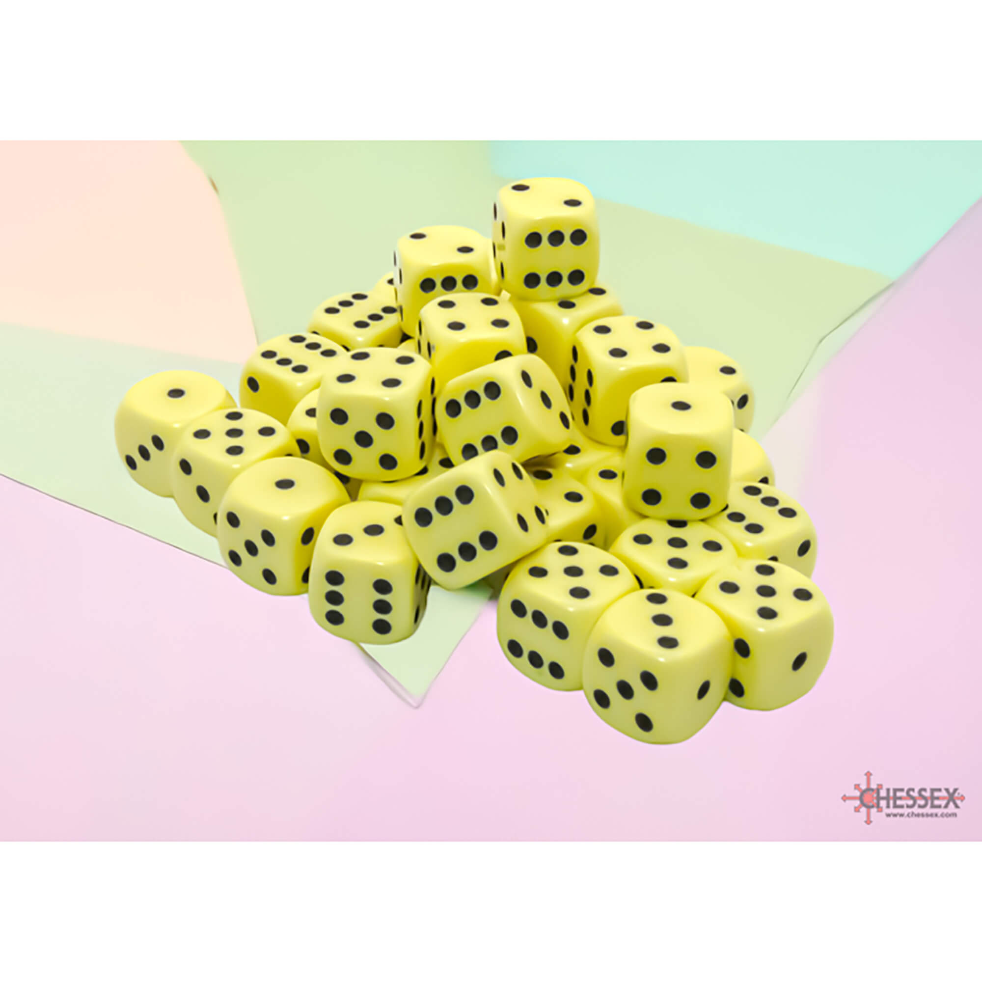 Chessex Opaque Pastel Yellow Black kostky D6 36 ks 12 mm
