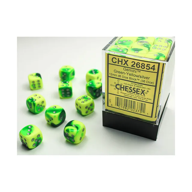 Chessex Gemini Green-Yellow sada kostek D6 36 ks 12 mm