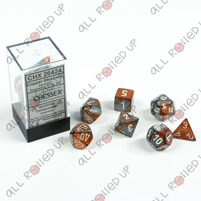 Chessex Gemini Copper-Steel sada kostek 7ks mramor