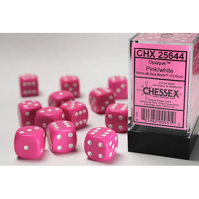 Chessex Opaque D6 16mm kostky růžové 12 ks