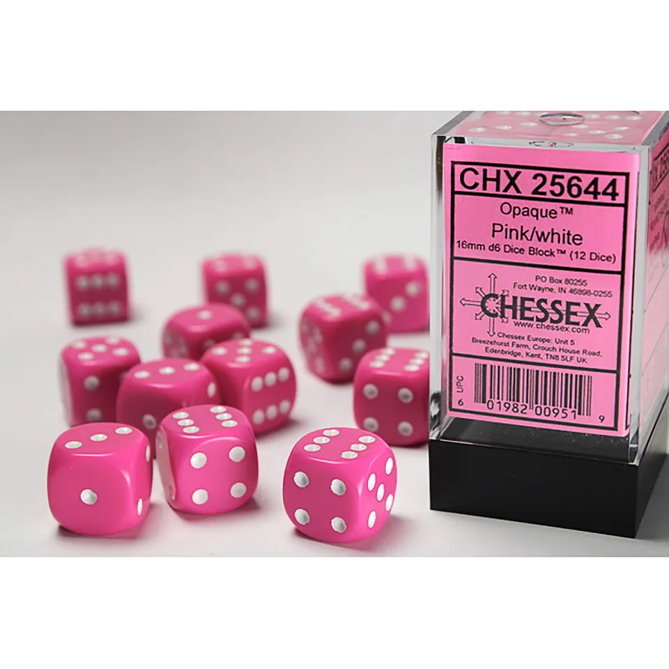 Chessex Opaque D6 16mm kostky růžové 12 ks