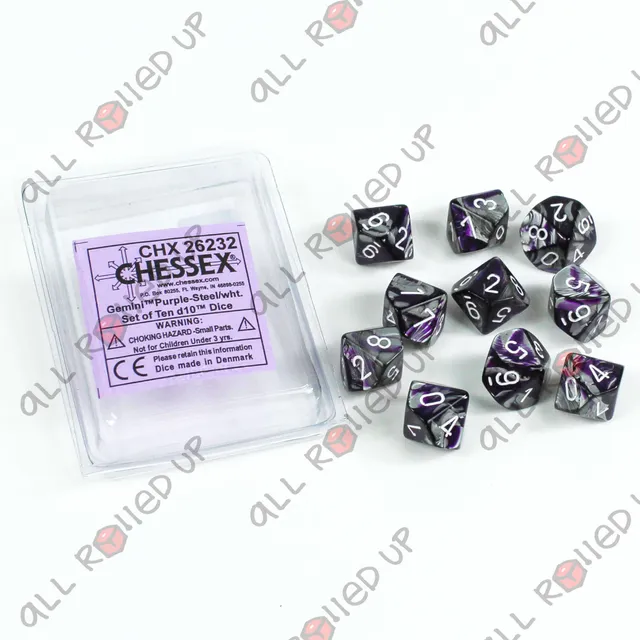 Chessex Gemini Purple-Steel White sada kostek D10 10 ks desetistenna