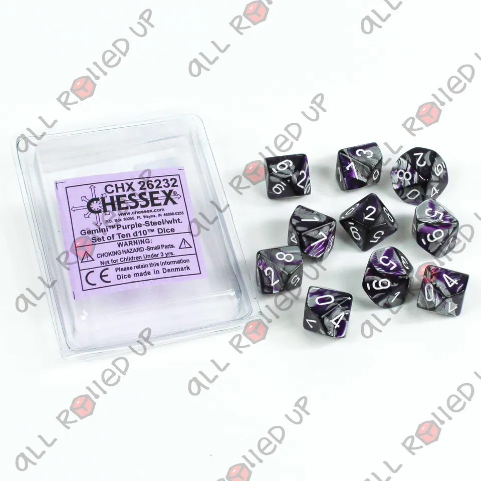 Chessex Gemini Purple-Steel White sada kostek D10 10 ks desetistenna