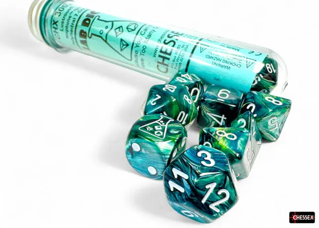 Chessex Lab Dice Wave 9 sada kostek 7+1 Neptune