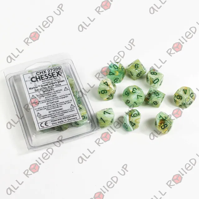 Chessex Marble Green Dark Green kostky D10 sada 10 ks