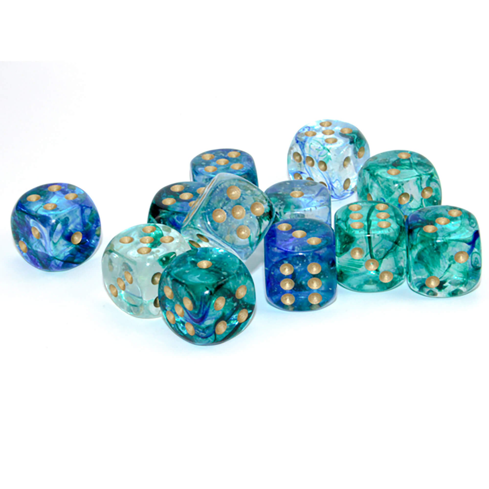 Chessex Nebula Oceanic Gold Luminary sada kostek D6 12 ks