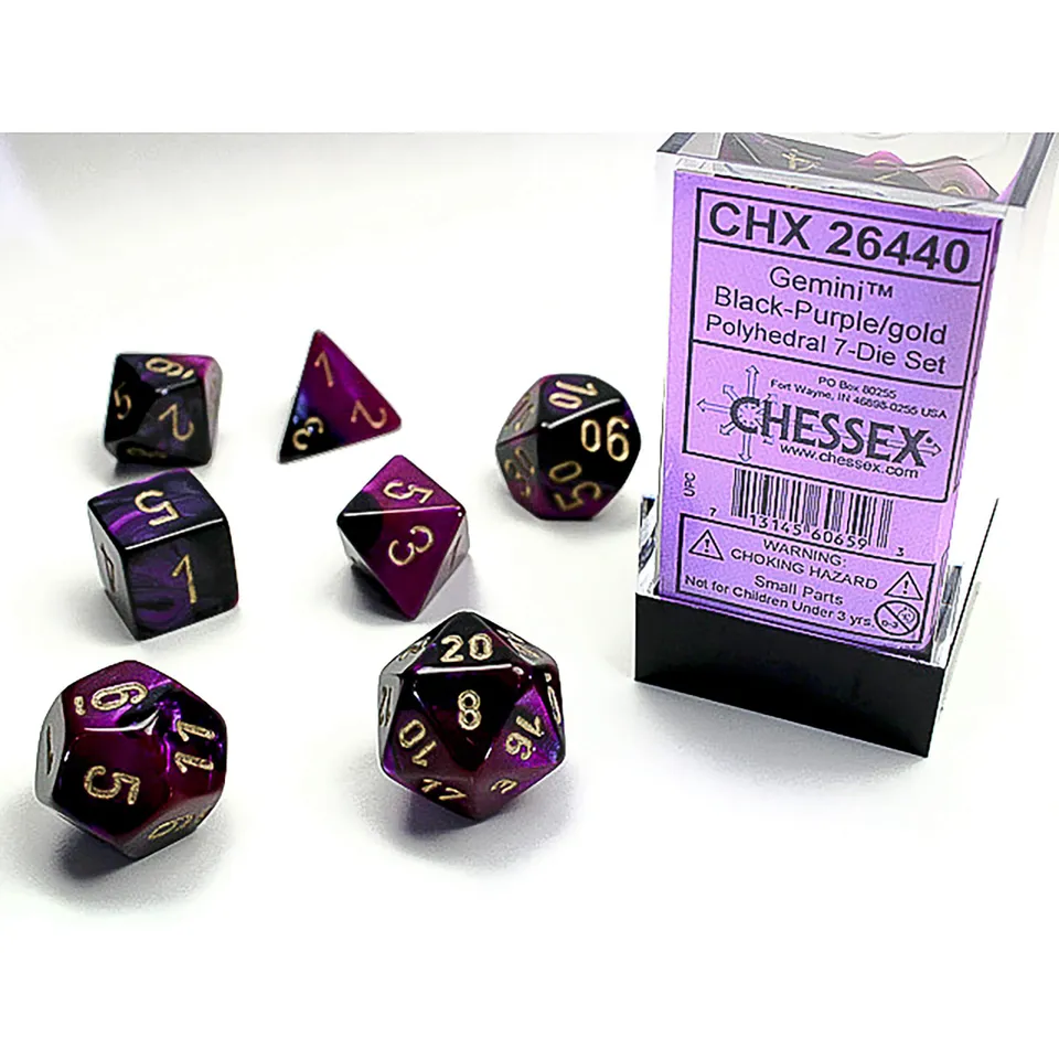 Chessex Gemini Black-Purple Gold sada kostek 7 ks