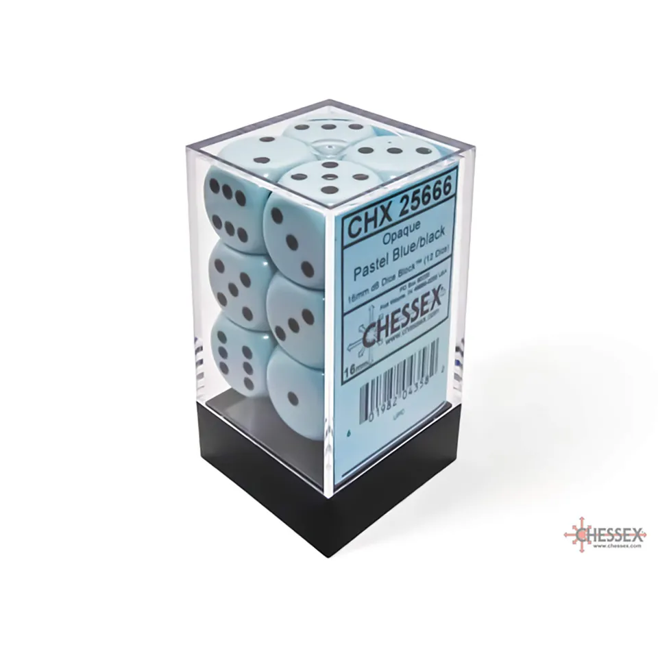 Chessex Opaque Pastel Blue Black kostky 12 ks 16mm