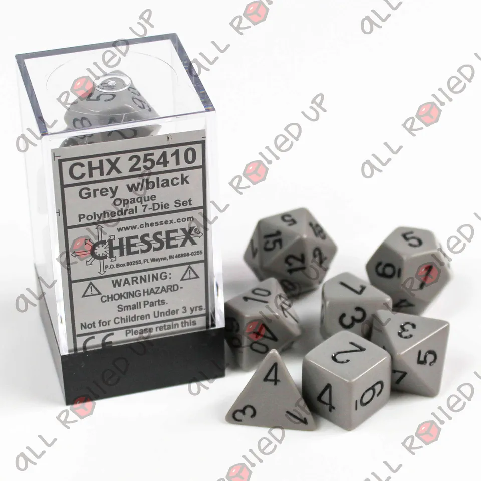 Chessex Opaque Grey Black 7dílná sada kostek CHX25410