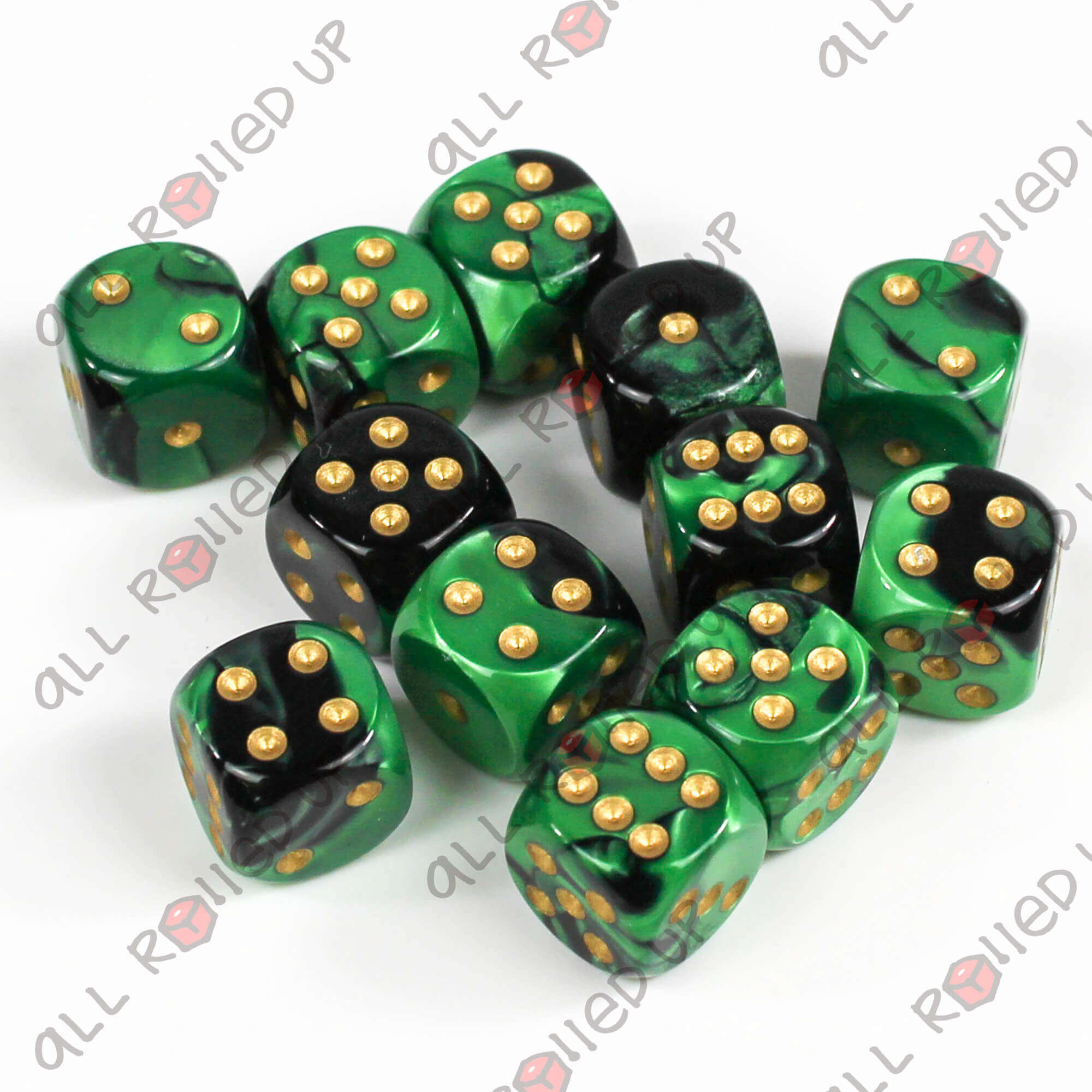 Chessex Gemini D6 sada kostek 12 ks černo-zelená 16 mm