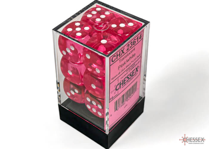 Chessex Translucent sada kostek 12 ks Pink 16mm