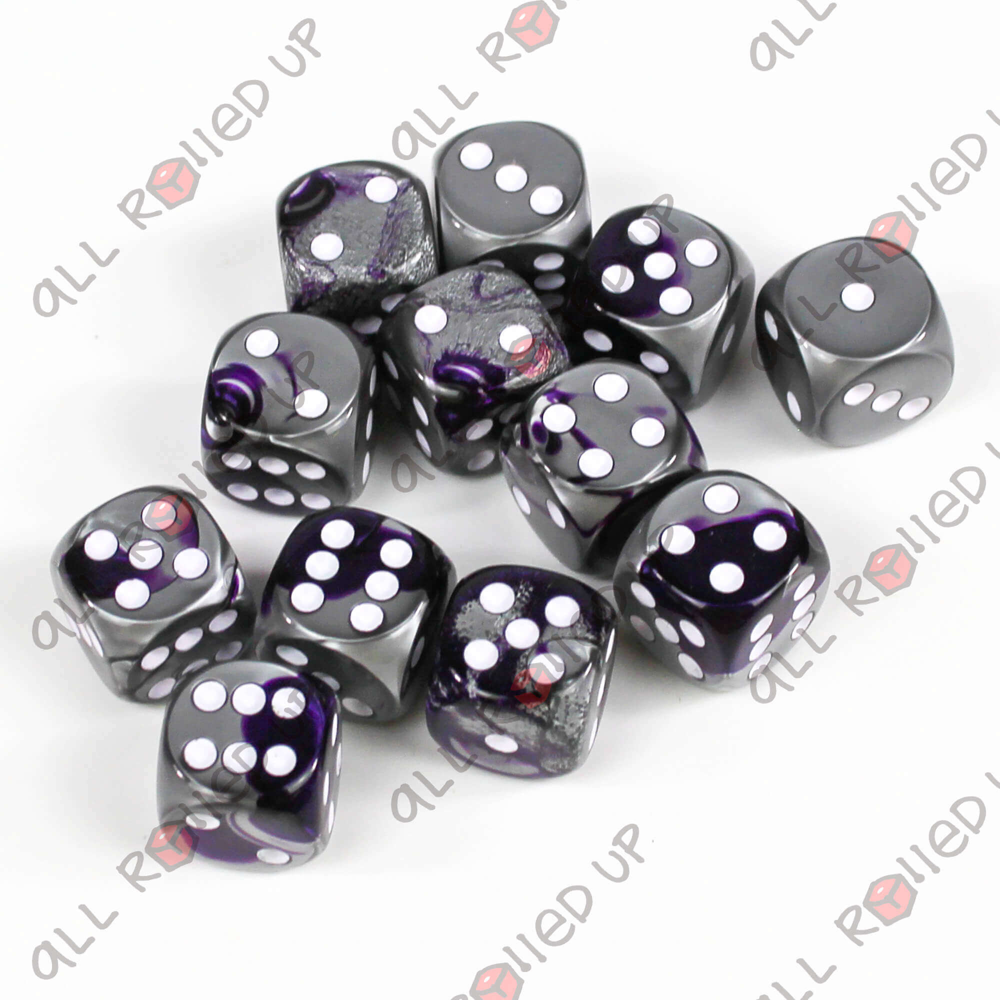 Chessex Gemini Purple-Steel sada kostek D6 12 ks 16 mm