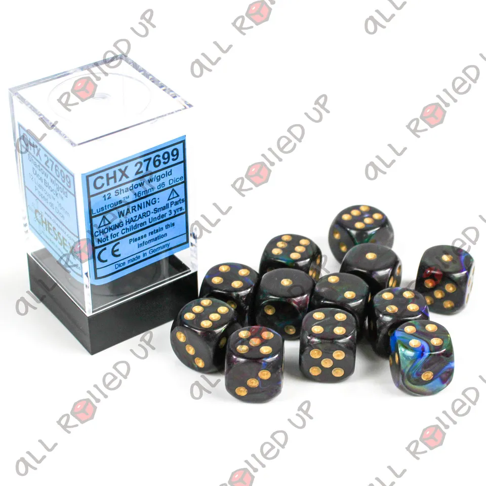 Chessex Lustrous Shadow Gold kostky D6 12ks 16mm