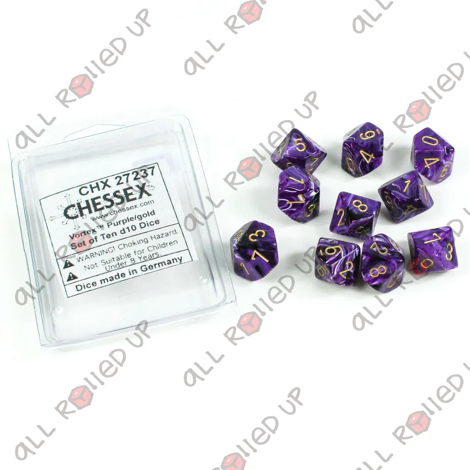 Chessex Vortex Purple Gold kostky D10 10 ks fialové