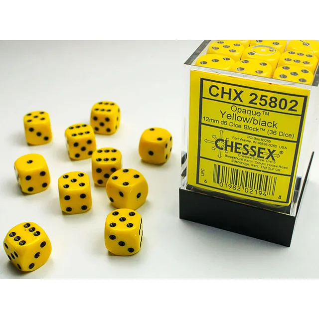 Chessex Opaque CHX25802 sada D6 36ks 12mm žlutá