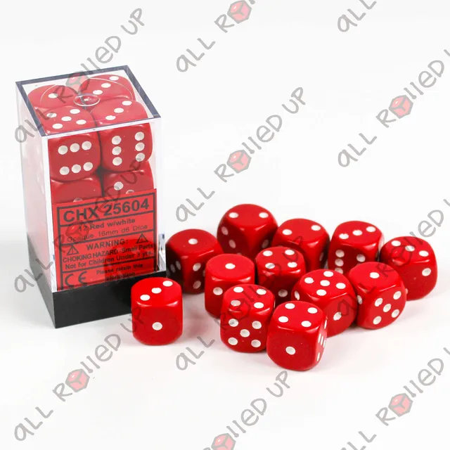 Chessex Opaque Red White kostky D6 12 ks 16 mm