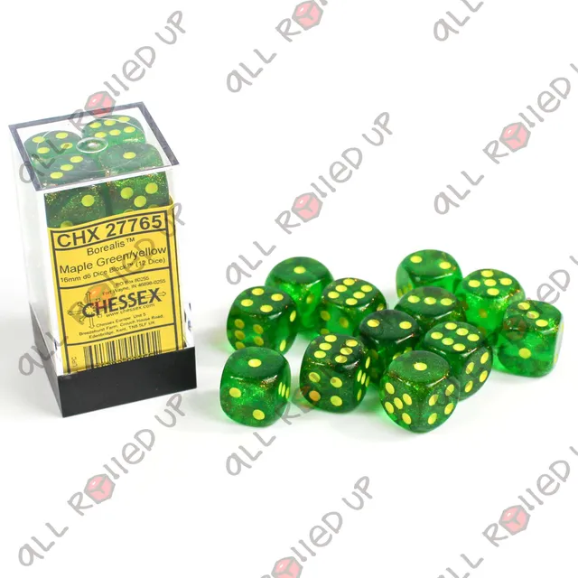 Chessex Borealis Maple Green sada kostek D6 16mm 12 ks