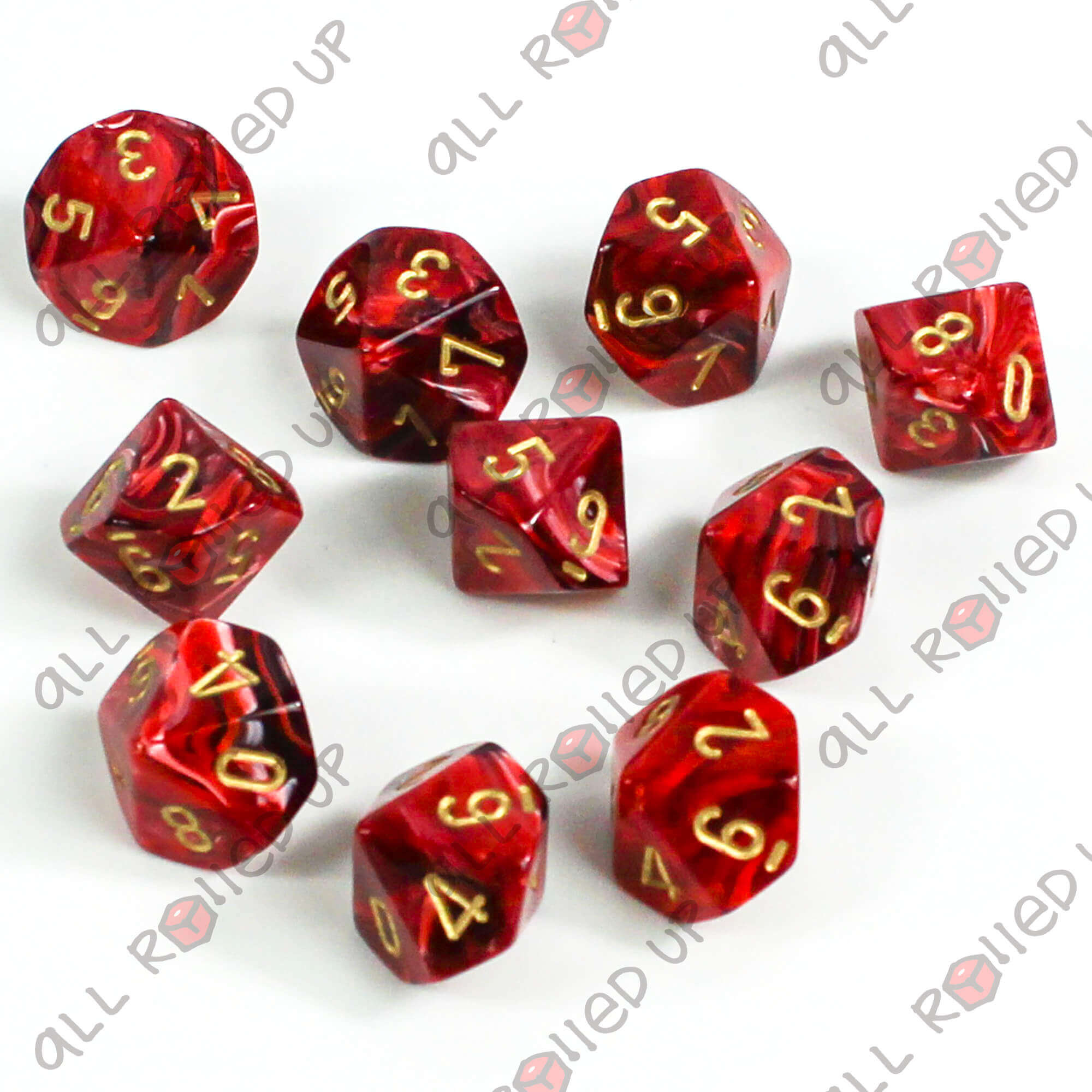 Chessex Vortex D10 sada kostek 10 ks burgundy gold