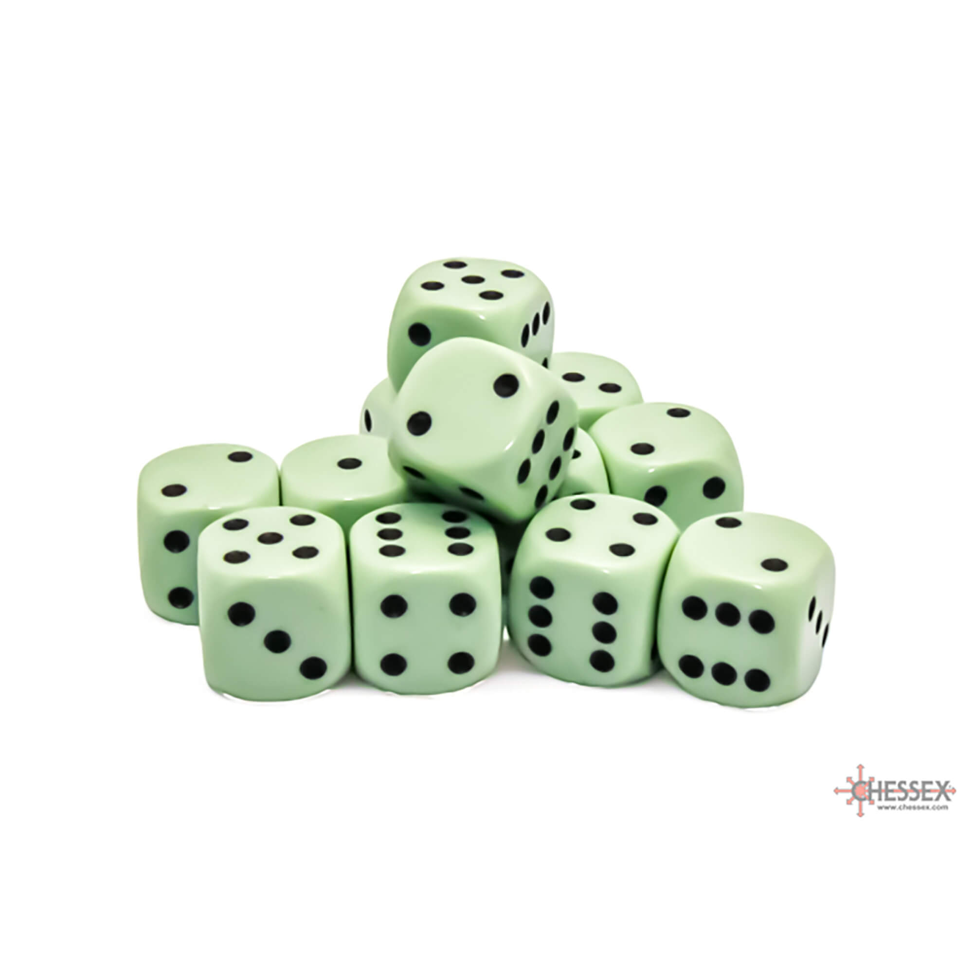 Chessex Opaque Pastel Green Black kostky D6 12 ks 16 mm