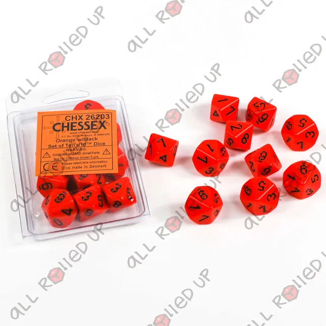 Chessex Opaque D10 Orange Black sada kostek 10 ks