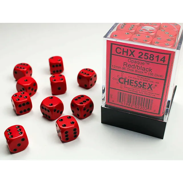 Chessex Opaque D6 kostky 36x12mm Red Black