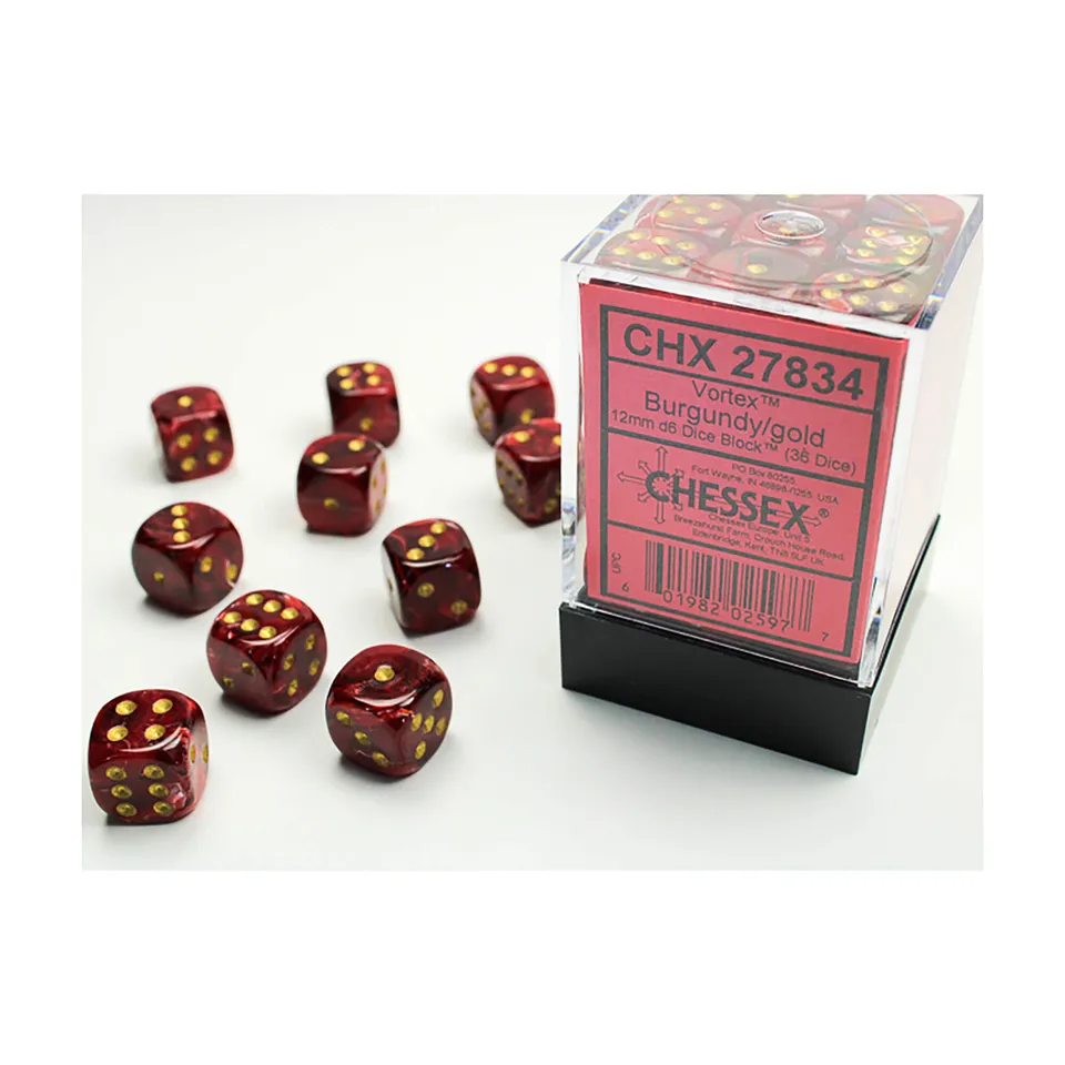 Chessex Vortex D6 sada kostek 36ks burgundy gold