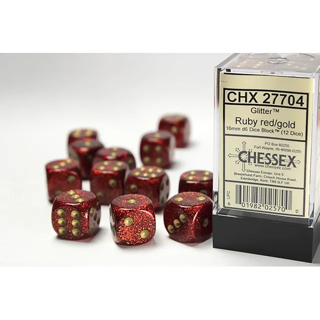 Chessex Glitter Ruby Gold sada kostek D6 12 ks