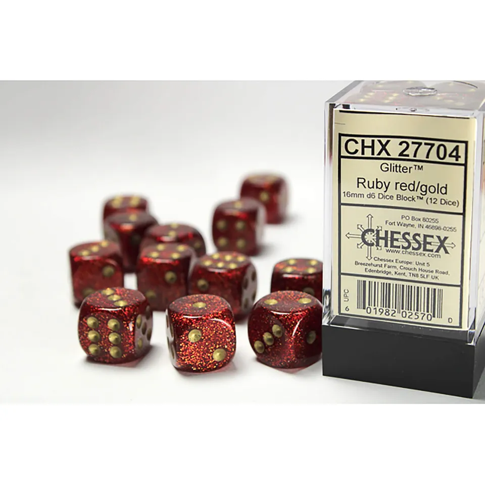 Chessex Glitter Ruby Gold sada kostek D6 12 ks