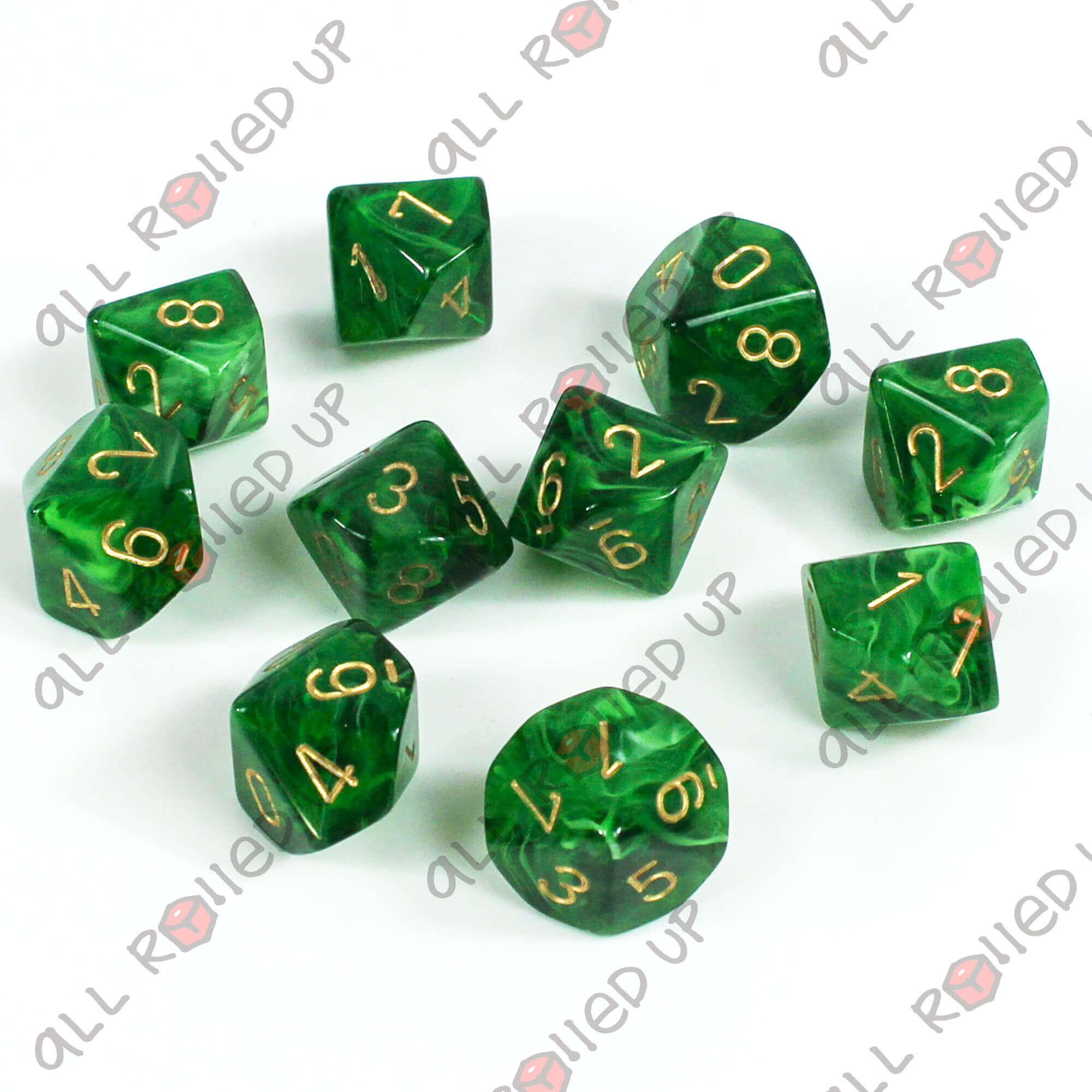 Chessex Vortex D10 sada kostek 10 ks green gold