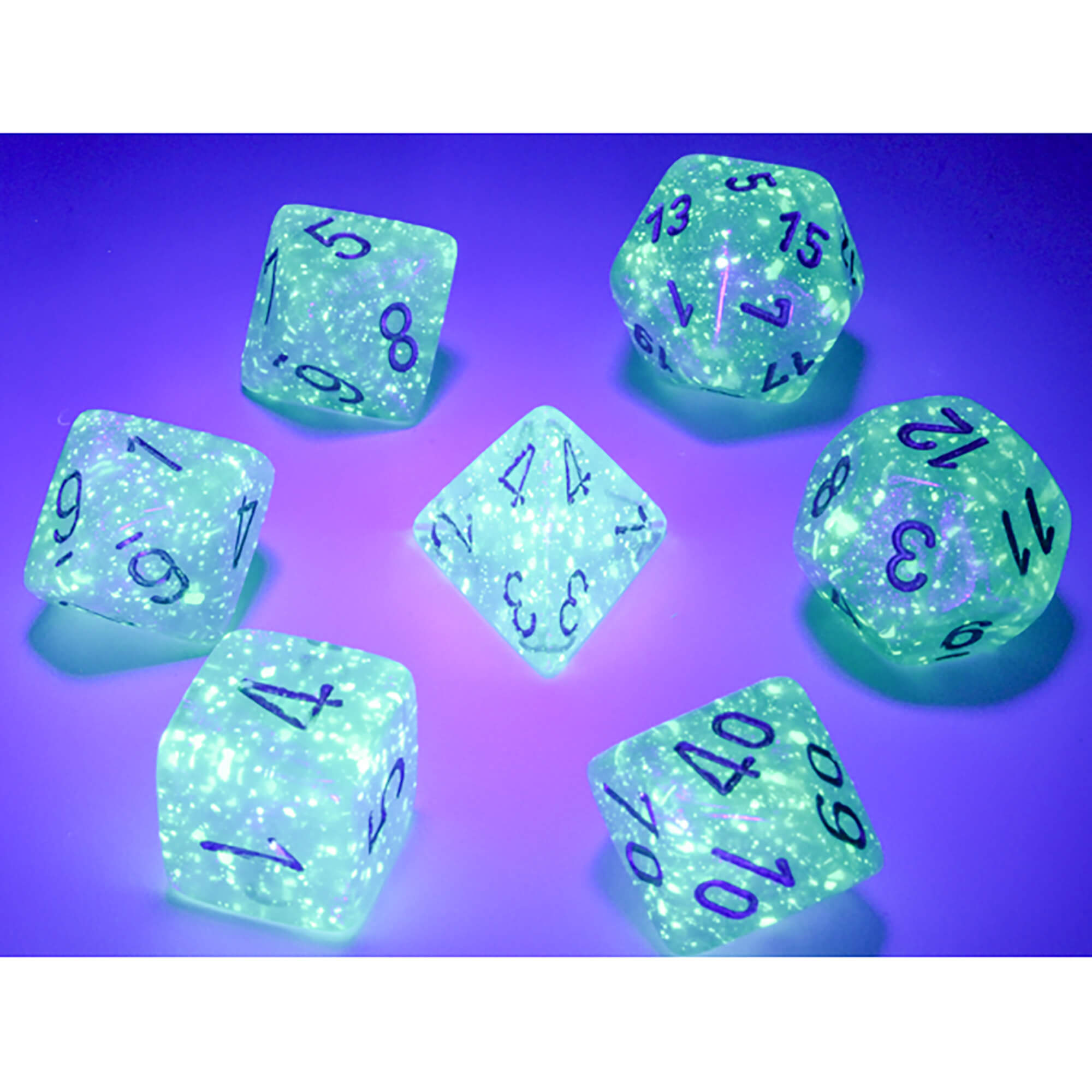 Chessex Borealis Teal Gold 7x polyedrické kostky svítící