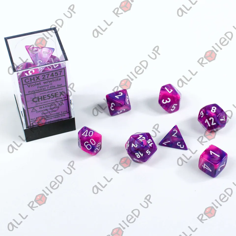 Chessex Festive Violet White sada 7 kostek