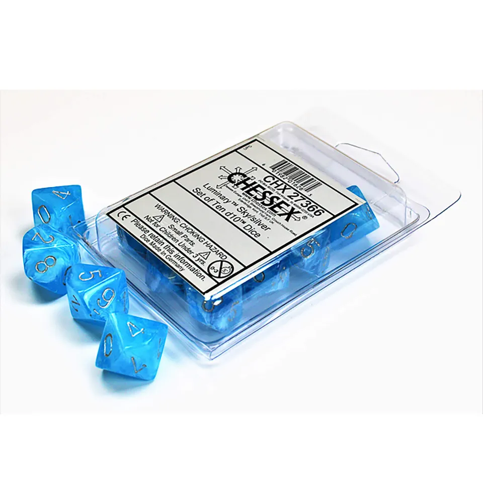 Chessex Luminary D10 sada kostek Sky Silver 10 ks
