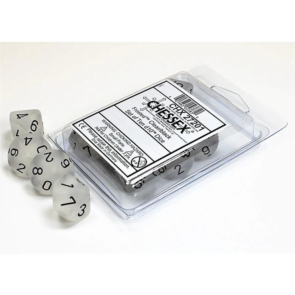 Chessex Frosted D10 sada 10 kostek Clear Black