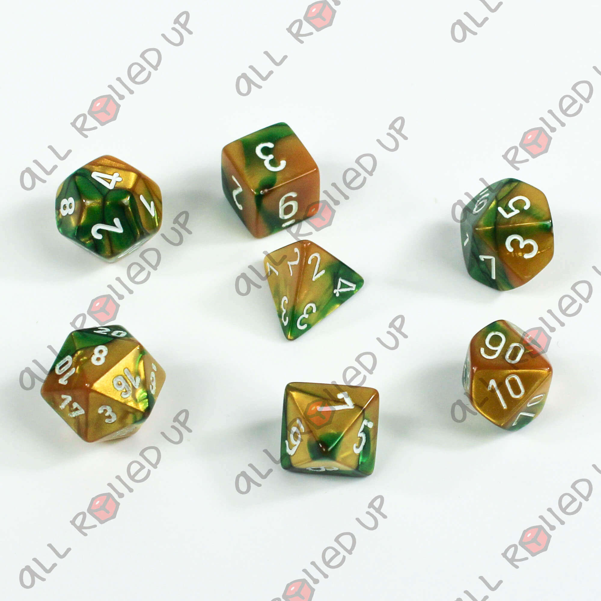 Chessex Gemini Gold-Green sada kostek 7 ks v krabičce