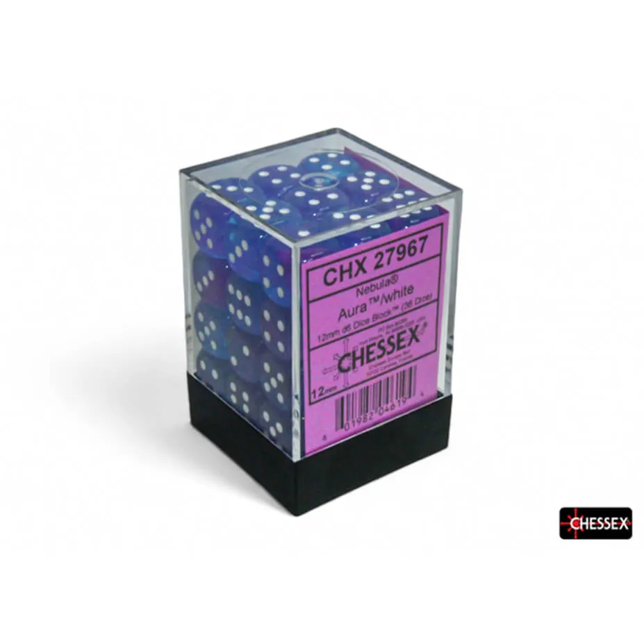 Chessex Luminary Aura sada kostek D6 36×12 mm bílá svítící