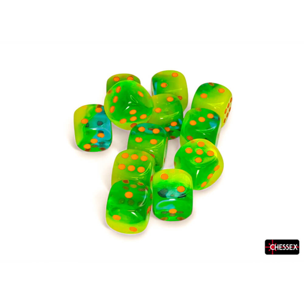 Chessex Gemini Plasma Green-Teal sada kostek D6 12 ks 16 mm