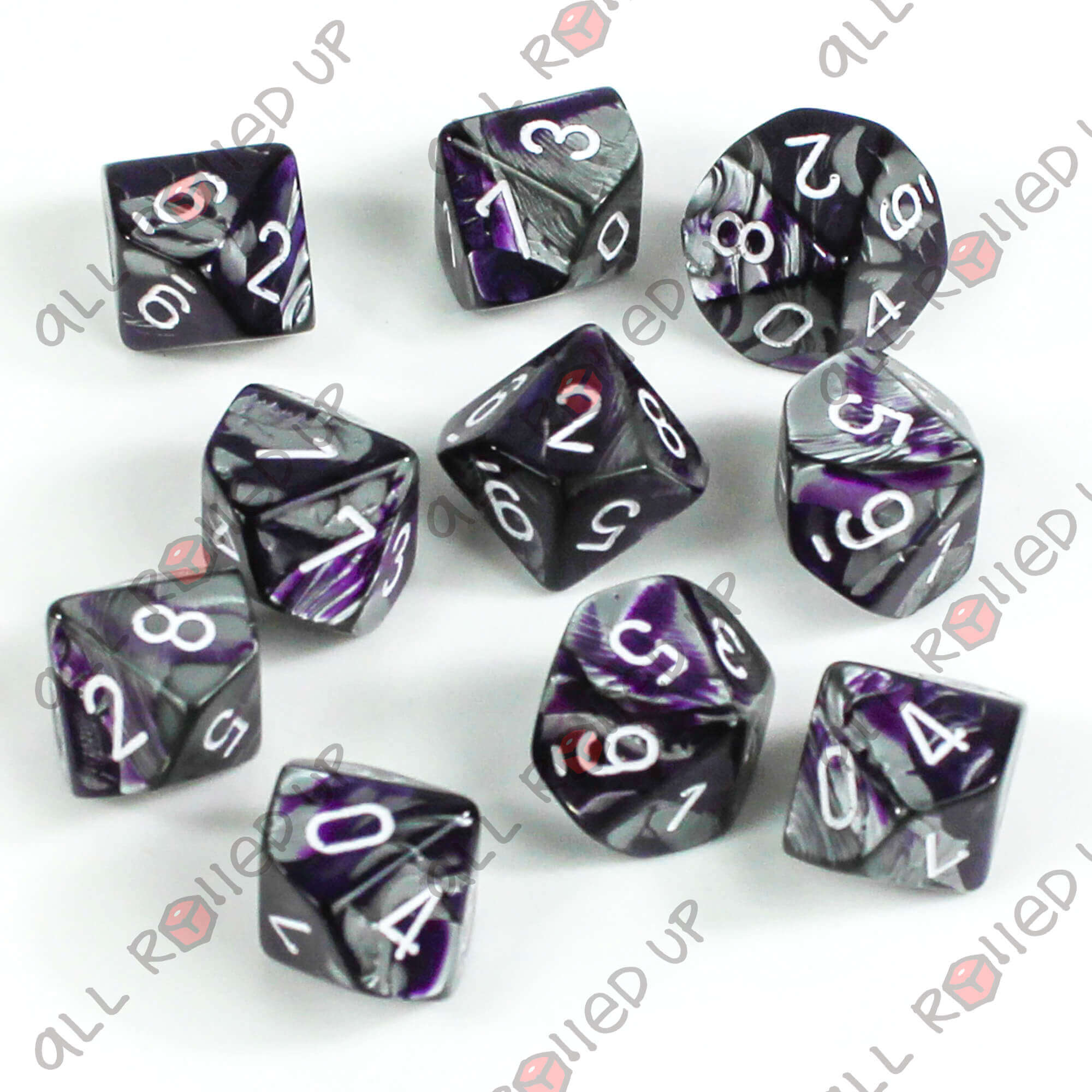 Chessex Gemini Purple-Steel White sada kostek D10 10 ks desetistenna