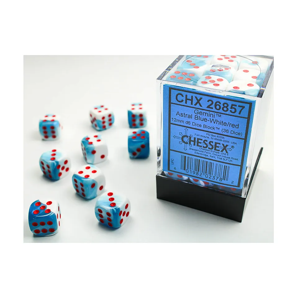 Chessex Gemini D6 sada kostek 36x astral blue white