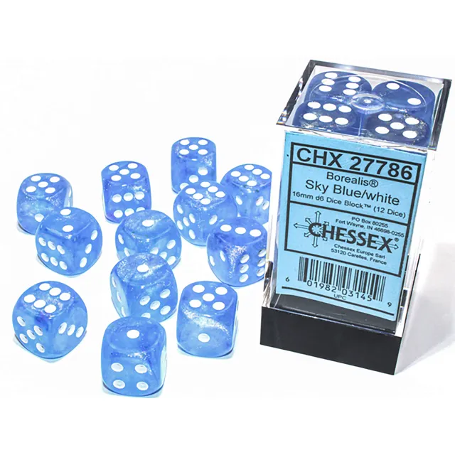 Chessex Borealis Sky Blue sada kostek D6 12ks 16mm