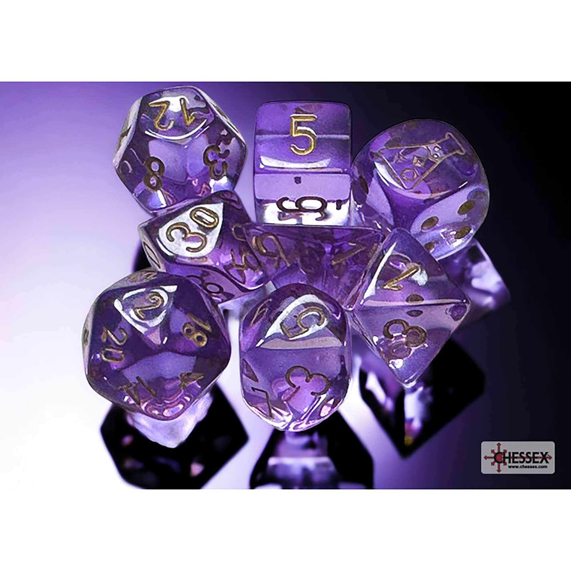 Chessex Lab Dice Wave 7 sada kostek 8 ks levandulová