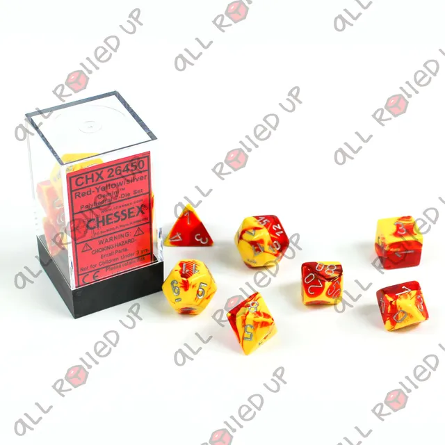 Chessex Gemini Red-Yellow Silver sada kostek 7 ks