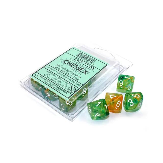 Chessex Nebula Luminary Spring White sada kostek d10 10 ks svítící