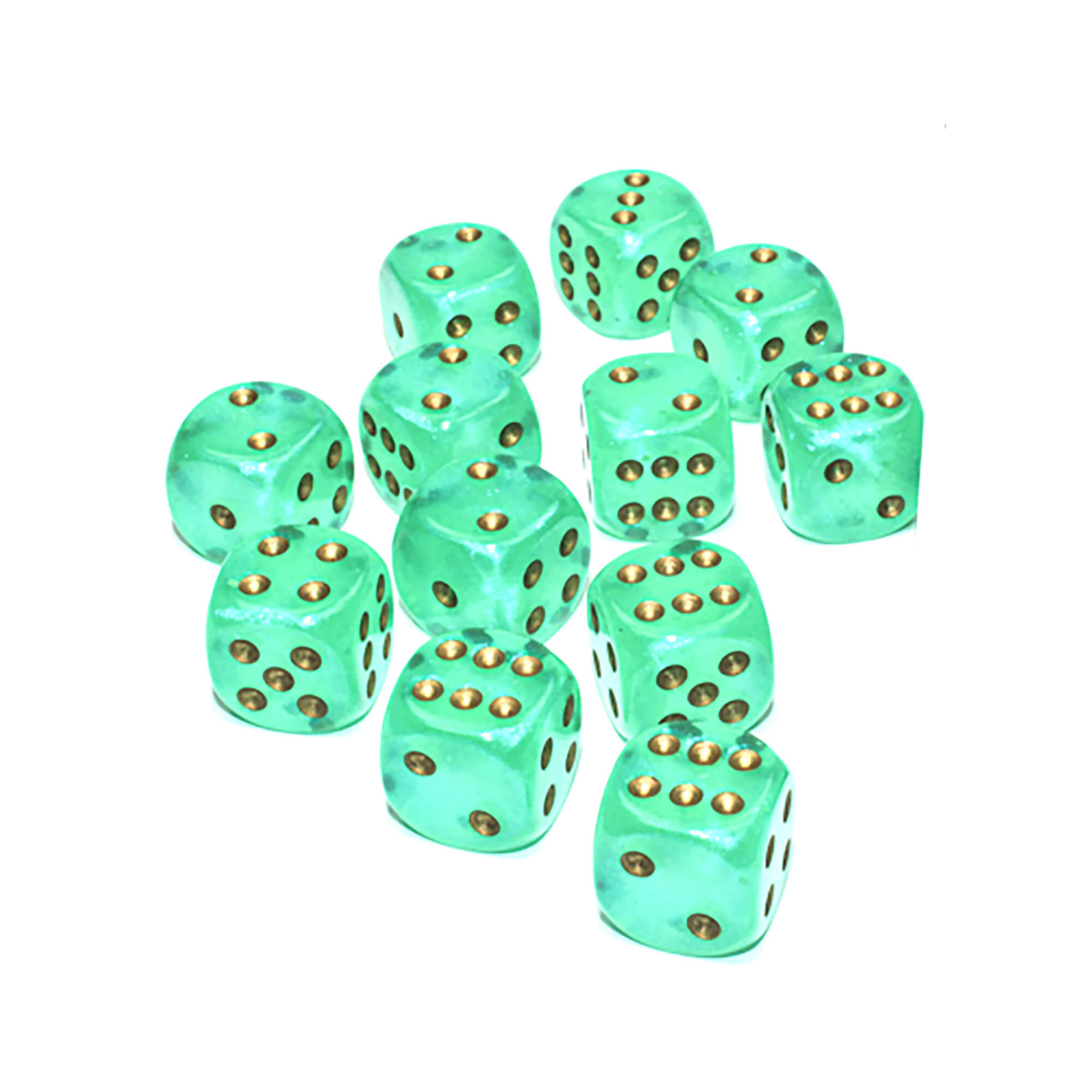 Chessex Luminary D6 12 kostek světle zelená zlatá