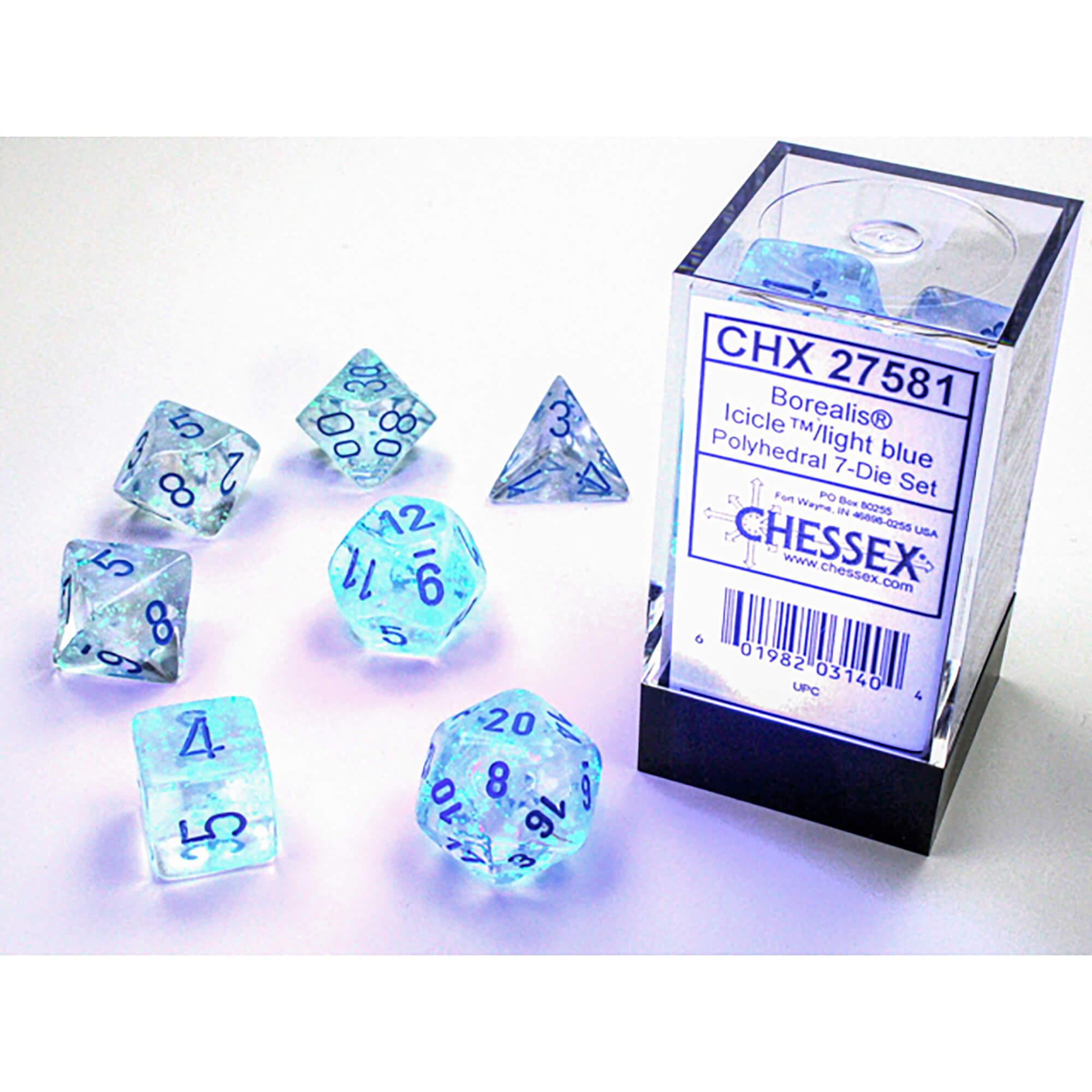 Chessex Borealis CHX2781 sada kostek 7ks Icicle svítící
