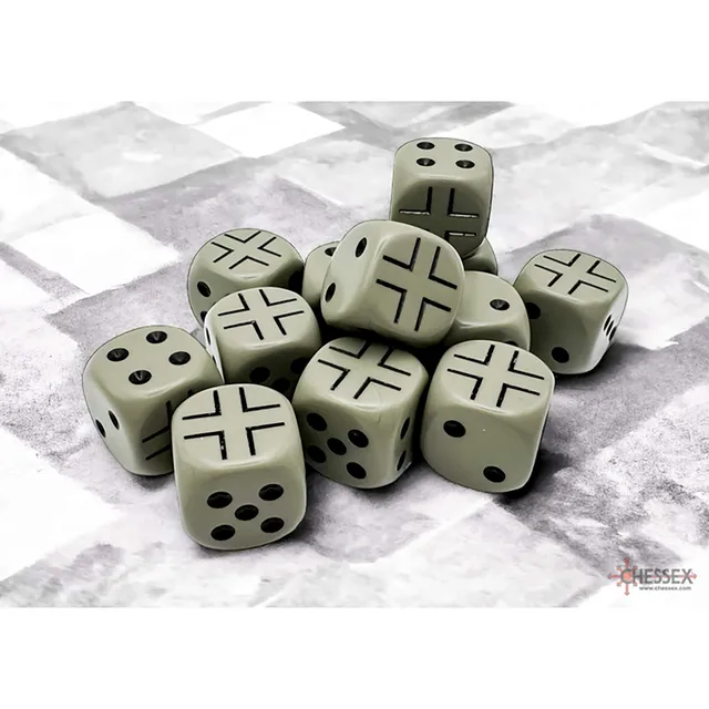 Chessex War Dice Opaque D6 sada 12ks 16mm šedo-černá