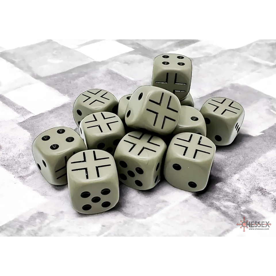 Chessex War Dice Opaque D6 sada 12ks 16mm šedo-černá