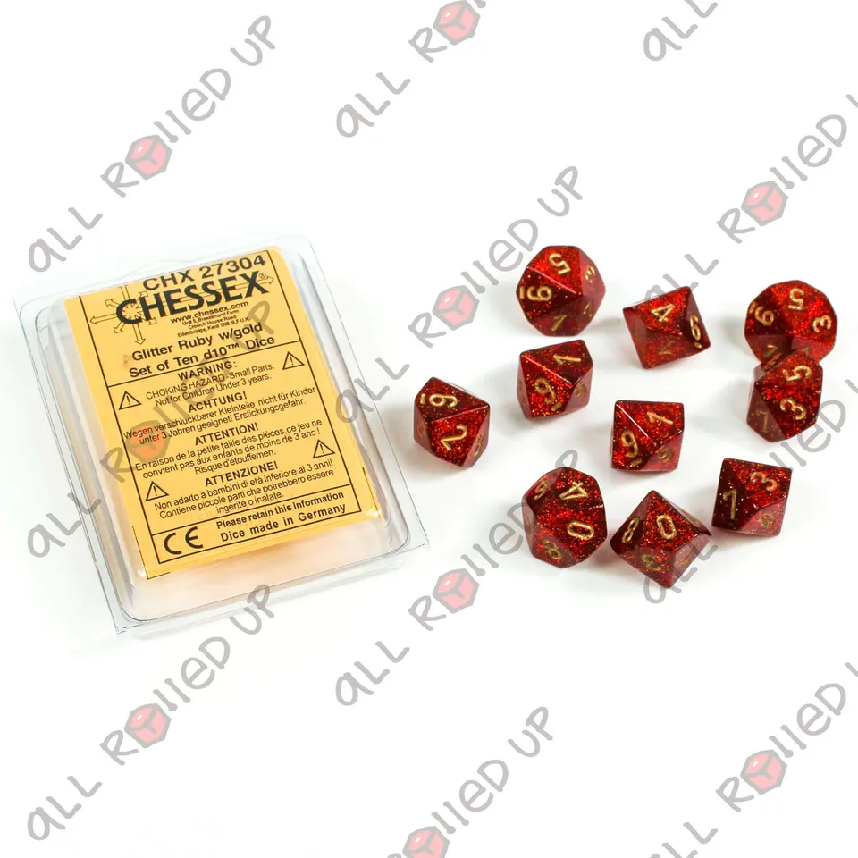 Glitter Ruby Gold sada kostek D10 10 ks třpytivá