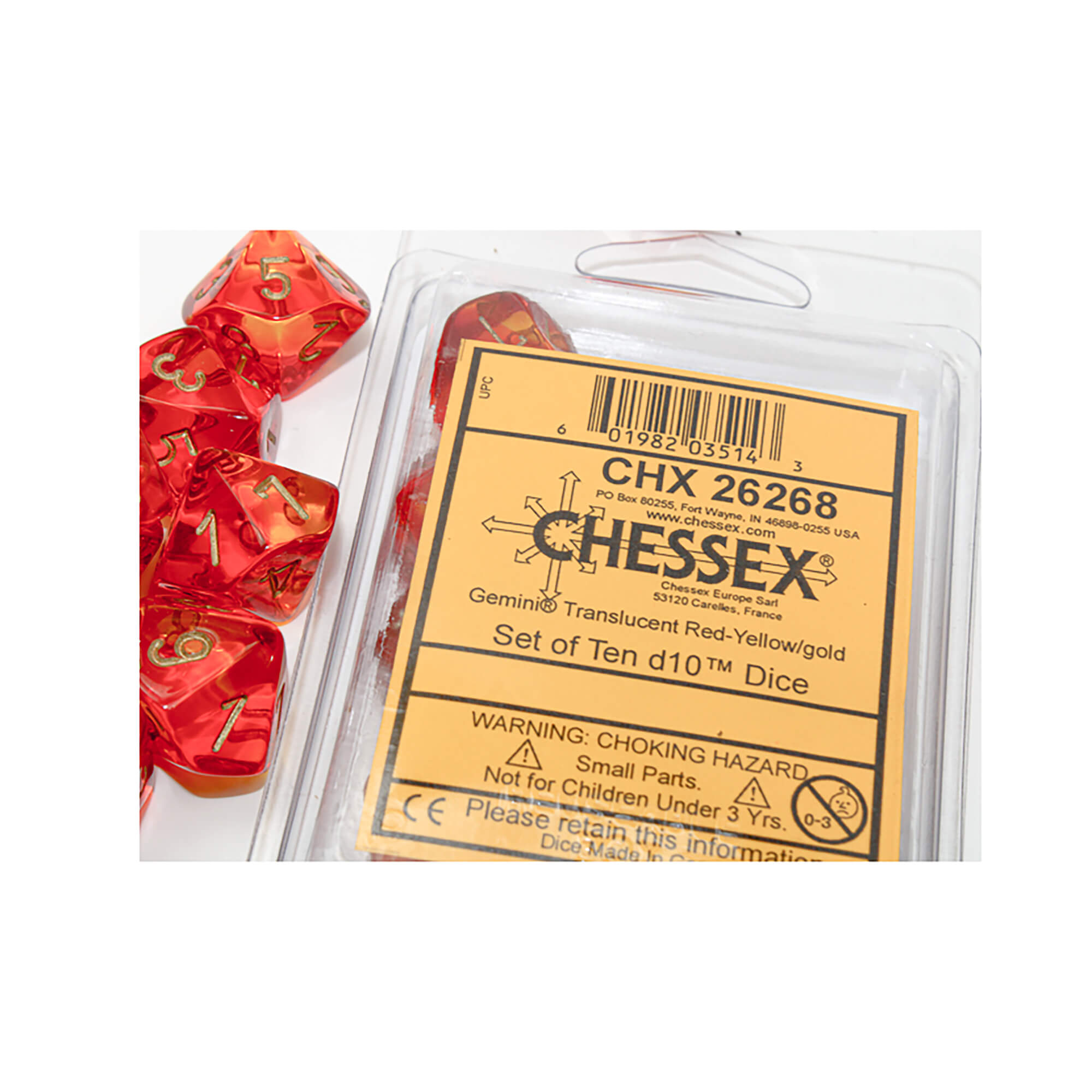 Chessex Gemini D10 kostky červené 10 ks translucent